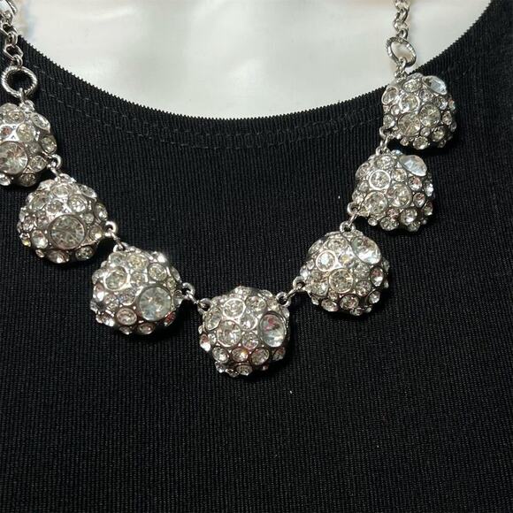 RSVP Silver Statement Necklace with Glass Rhinestones Adjustable Length - Picture 1 of 4